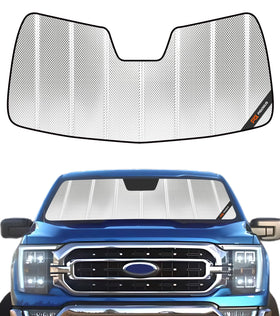 pigenius blazblock front view on ford f150 showing full windshield coverage and heat reduction