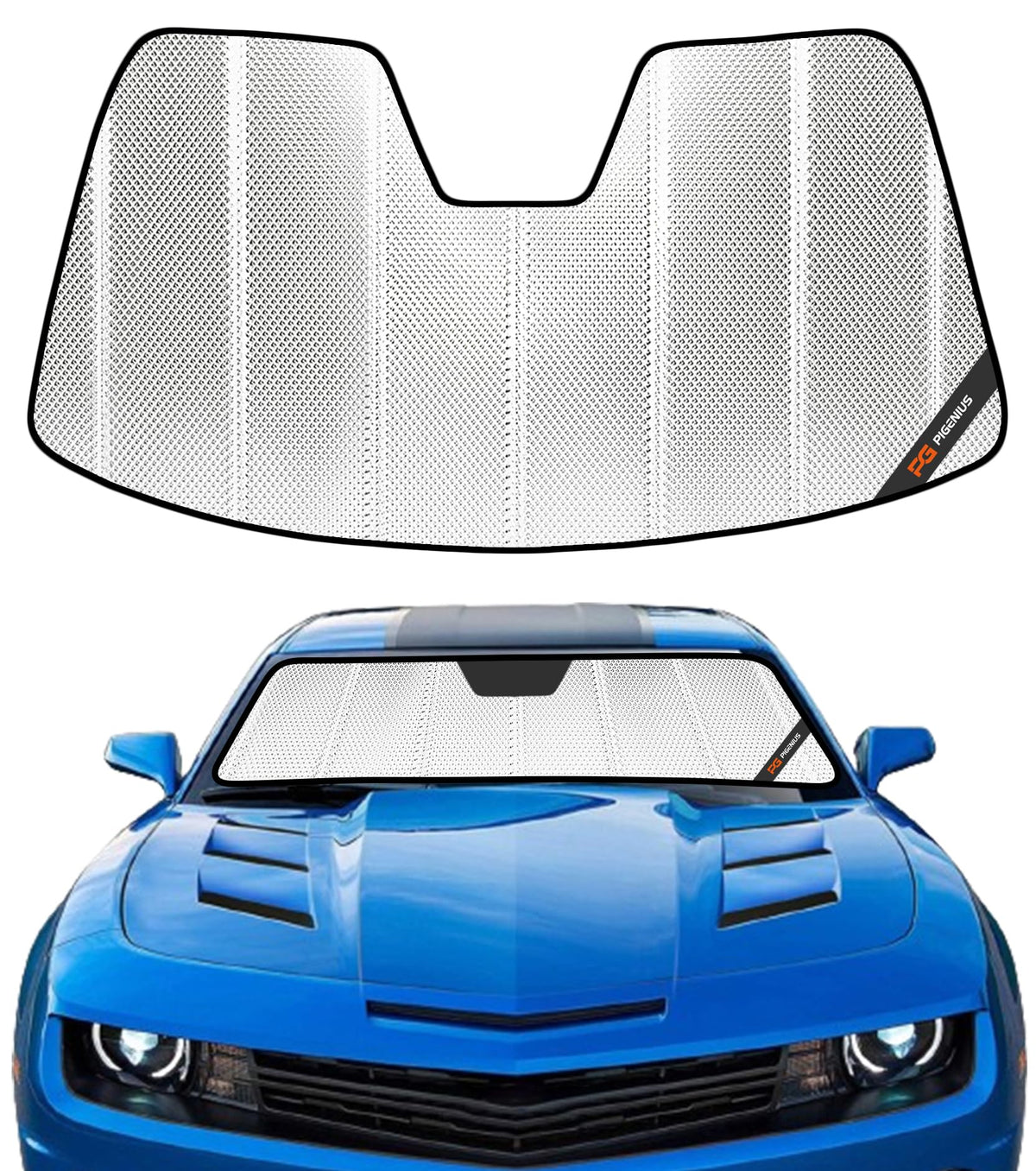 Pigenius BLAZBLOCK front view showing full windshield coverage and cooler cabin