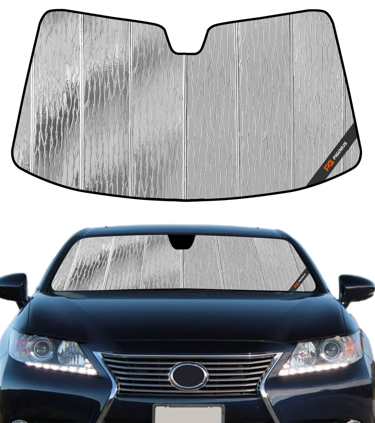 Pigenius shade installed in Lexus ES front windshield reducing cabin heat