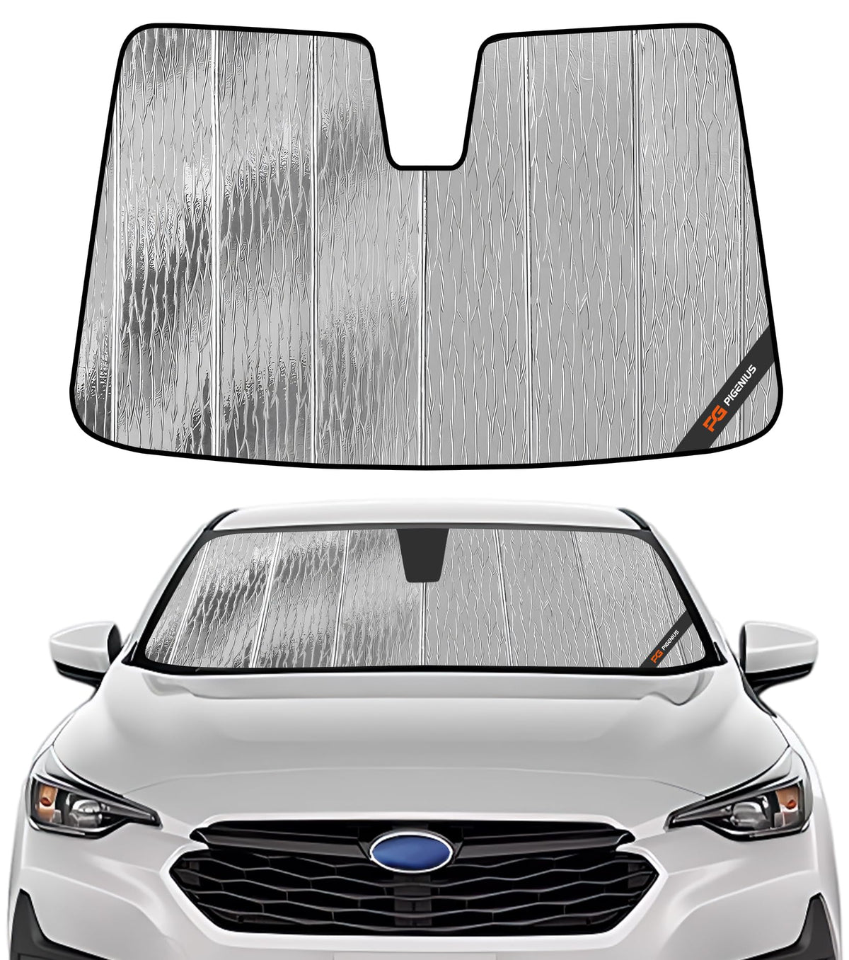 Pigenius front view of packaged AstraGuard sun shade showing fit and branding benefits