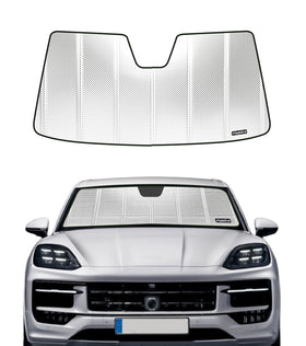 Pigenius front view showing sun shade installed and clean windshield protection