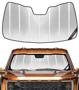 Pigenius front view showing custom-fit shape for Ford F-150, reduces cabin heat