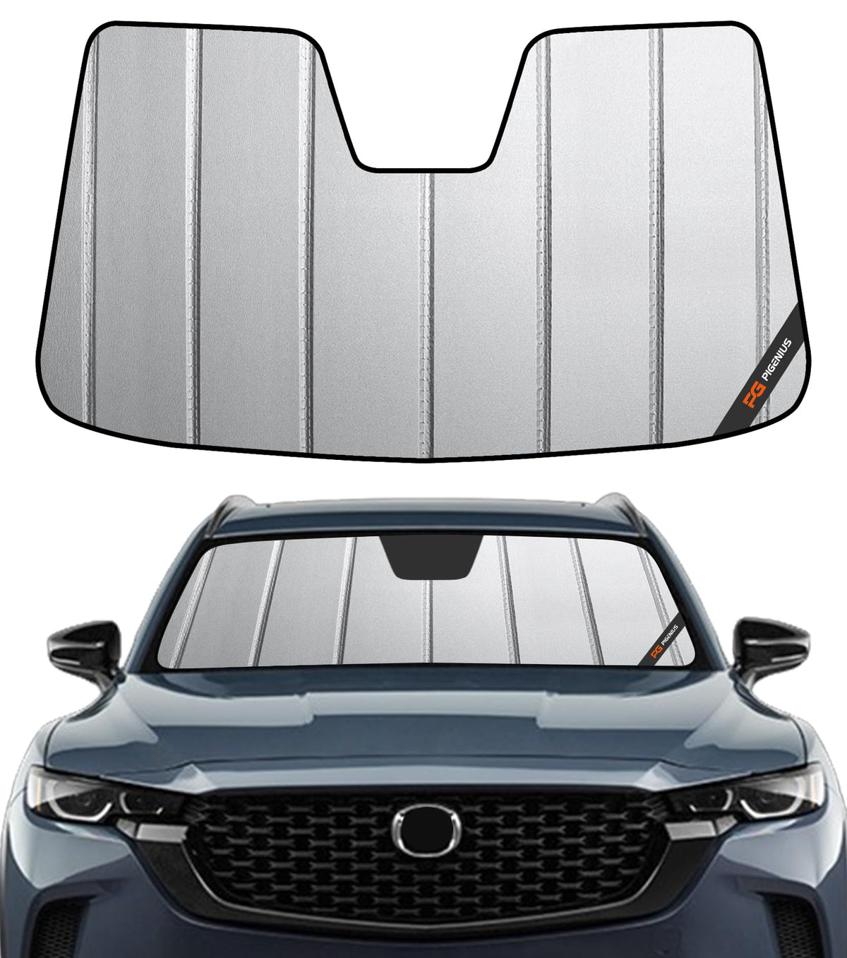Pigenius front packaging showing sunshade and fit for Mazda CX-50, protects interior