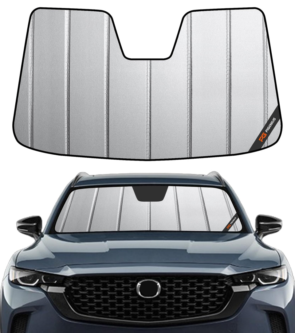 Pigenius front packaging showing sunshade and fit for Mazda CX-50, protects interior