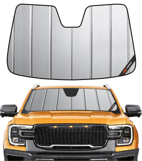 Pigenius sunshade front packaging showing fit for Ford Ranger and heat reduction