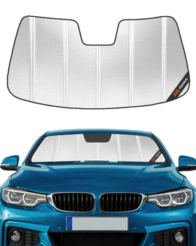 Pigenius front view installed in BMW 4 Series showing full windshield coverage and cooling benefit