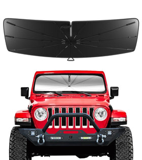 Pigenius front fit on Jeep windshield showing precise coverage and reduced glare