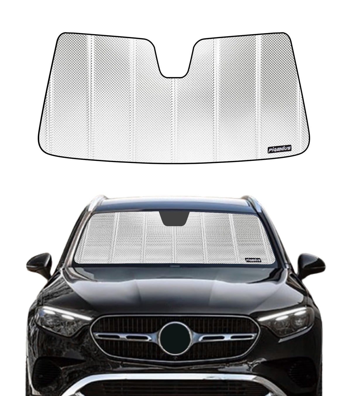 Pigenius front view installed on GLE GLS windshield showing full coverage benefit