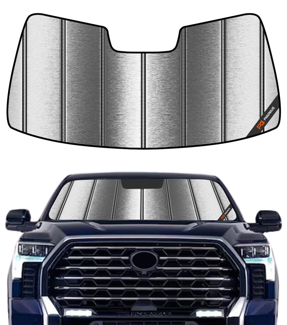 Pigenius front packaging showing custom-fit sunshade protecting windshield
