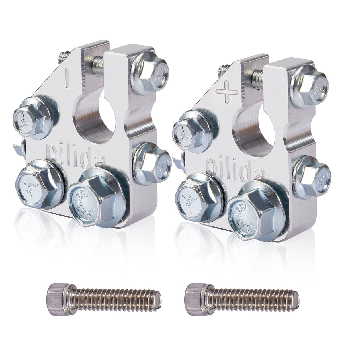 Pilida front view of top-post terminal pair showing neat multi-feed layout and durability
