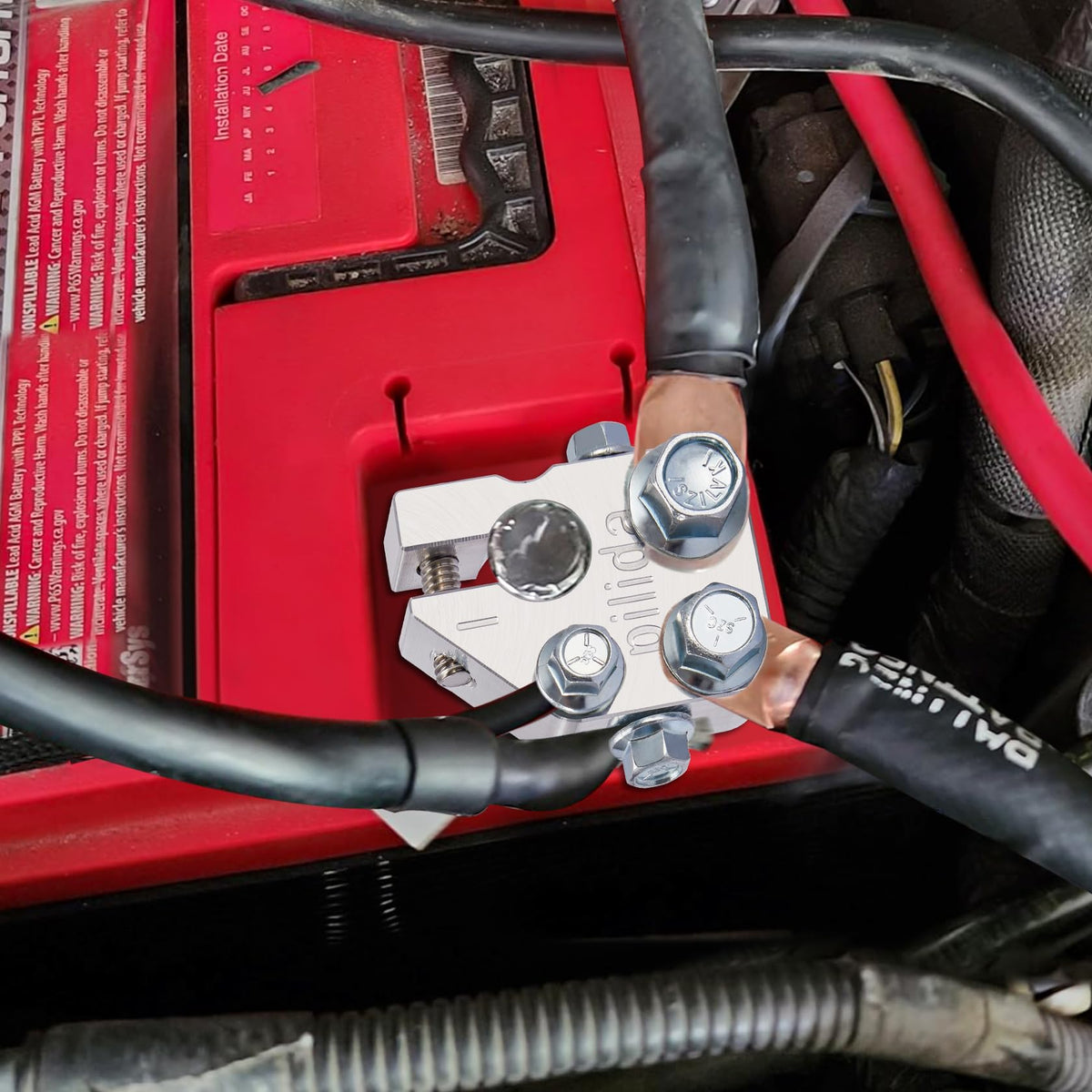 Pilida marine installation on boat battery demonstrating salt-air corrosion protection