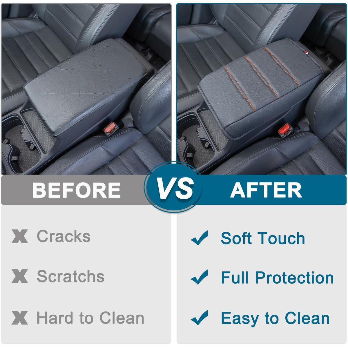 PIMCAR close-up of orange stitching and seam for a refined, OEM-style appearance benefit