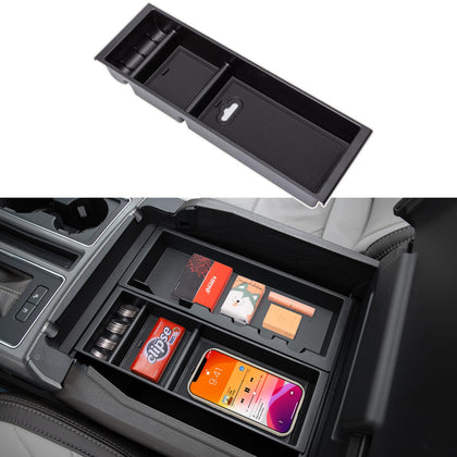 PIMCAR front view of center console tray showing organized layout and quick access