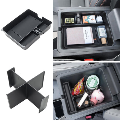 pimcar front view of installed organizer showing tidy console, improves accessibility