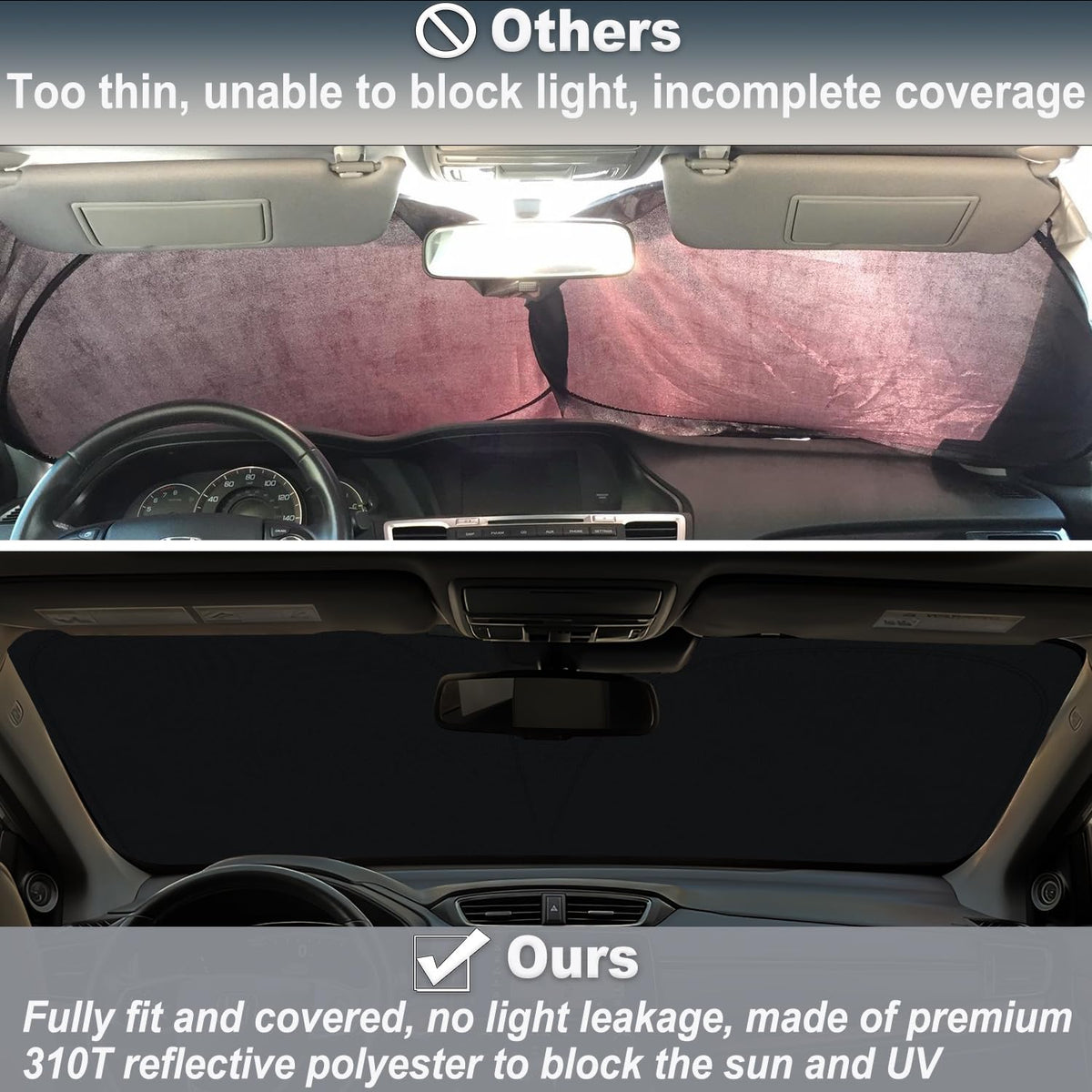 PIMCAR folded sun shade in pouch for compact storage and portability