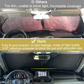 PIMCAR sunshade folded into included storage pouch for compact convenience and clean storage