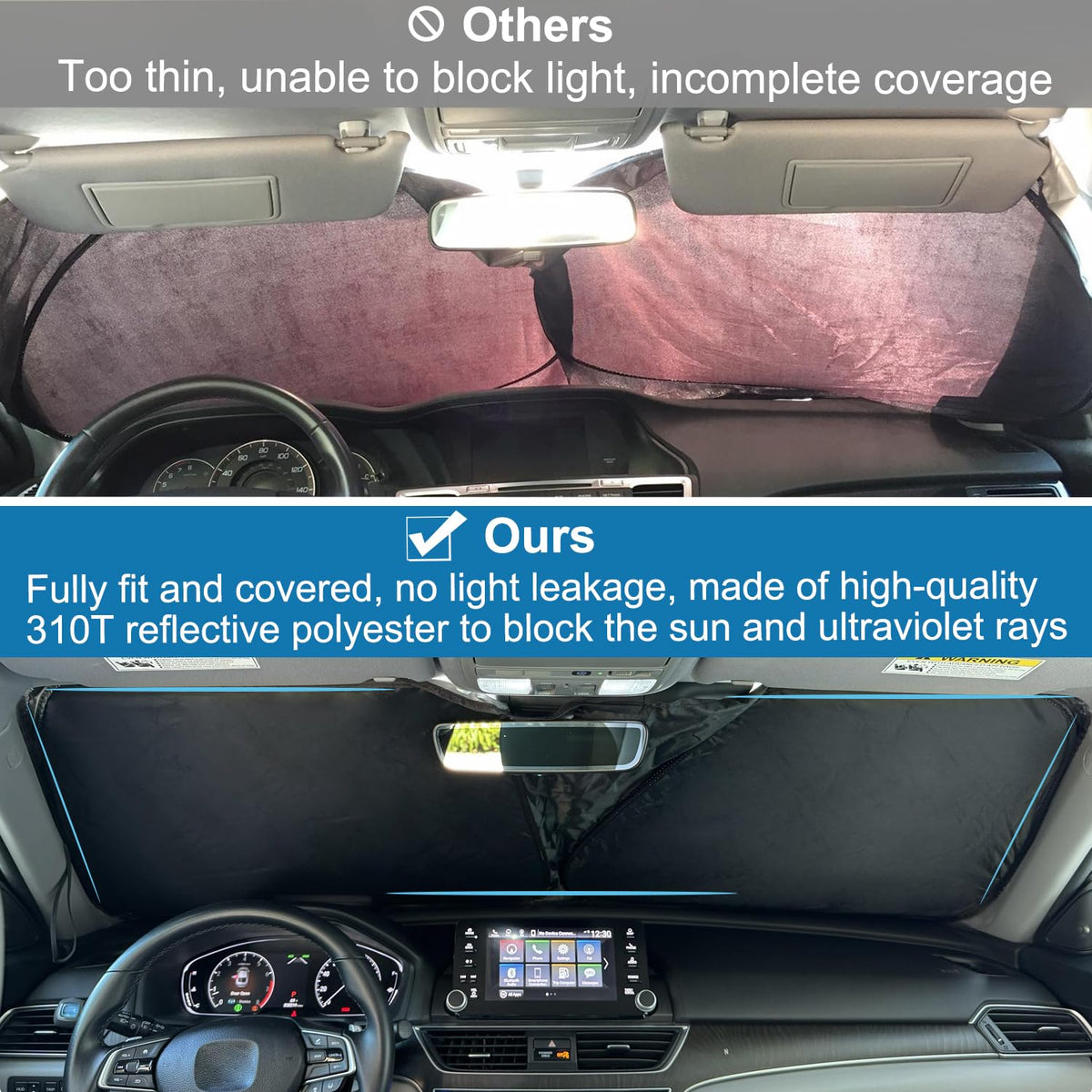 PIMCAR folded sunshade in storage pouch for neat compact storage