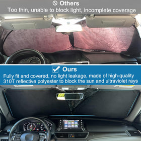 PIMCAR folded sunshade in storage pouch for neat compact storage