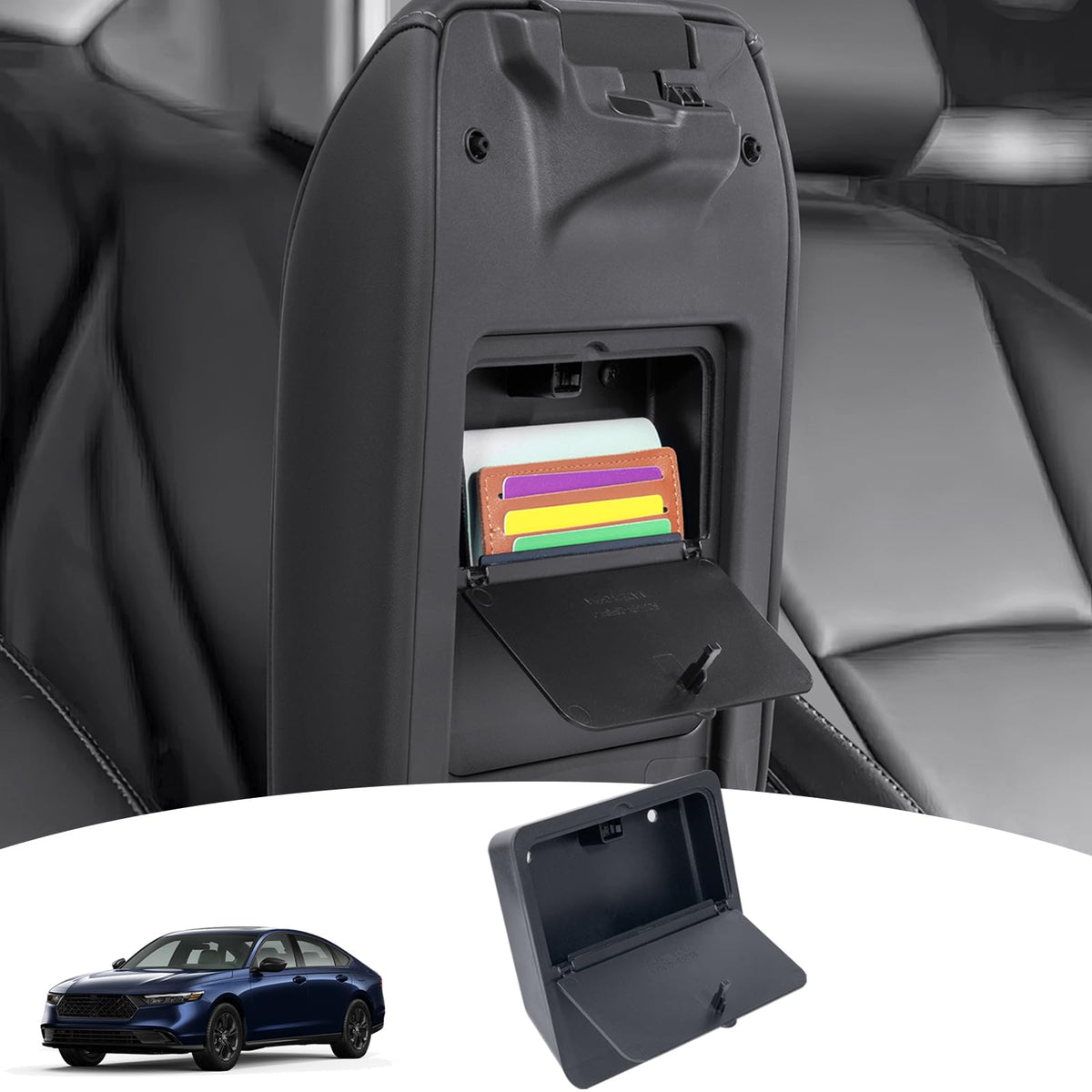 PIMCAR front view of armrest closed showing discreet storage benefit