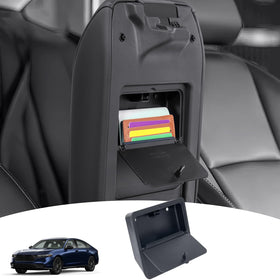 PIMCAR front view of armrest closed showing discreet storage benefit