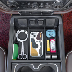 PIMCAR front view organizer showing precise fit and easy access