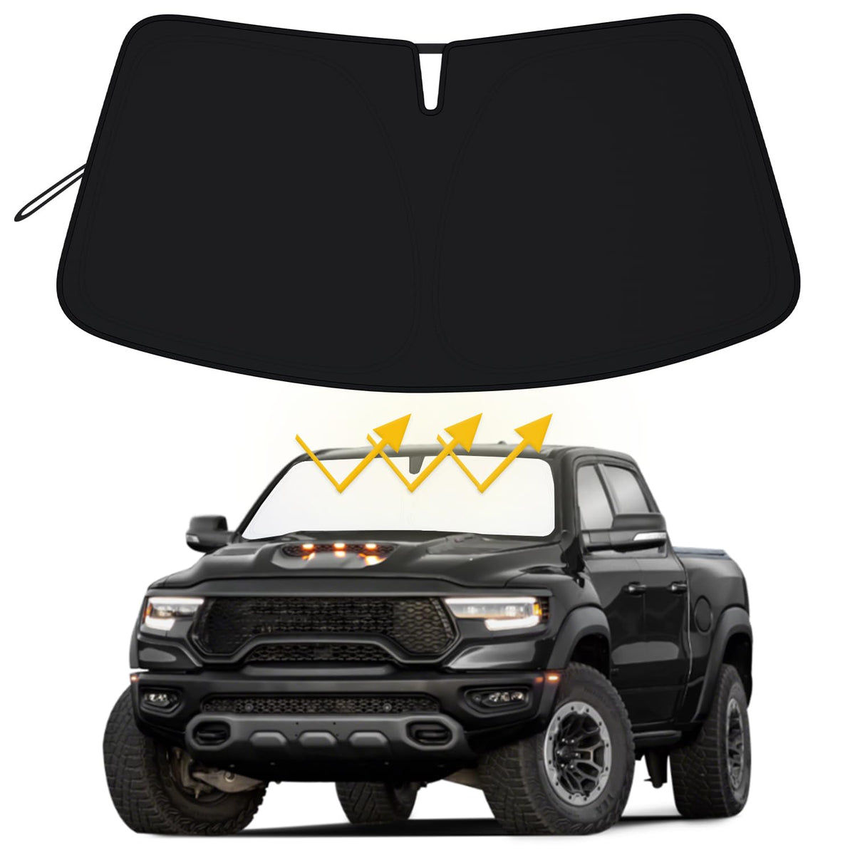 PIMCAR front view installed windshield shade showing full coverage benefit