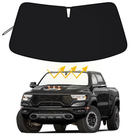 PIMCAR front view installed windshield shade showing full coverage benefit