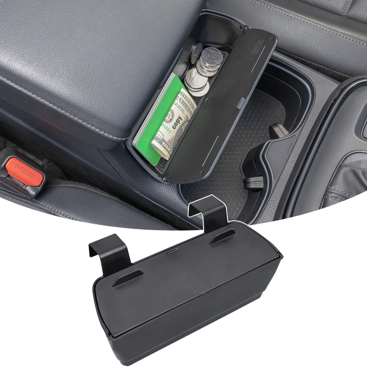 PIMCAR front view installed in CRV center console showing discreet storage benefit