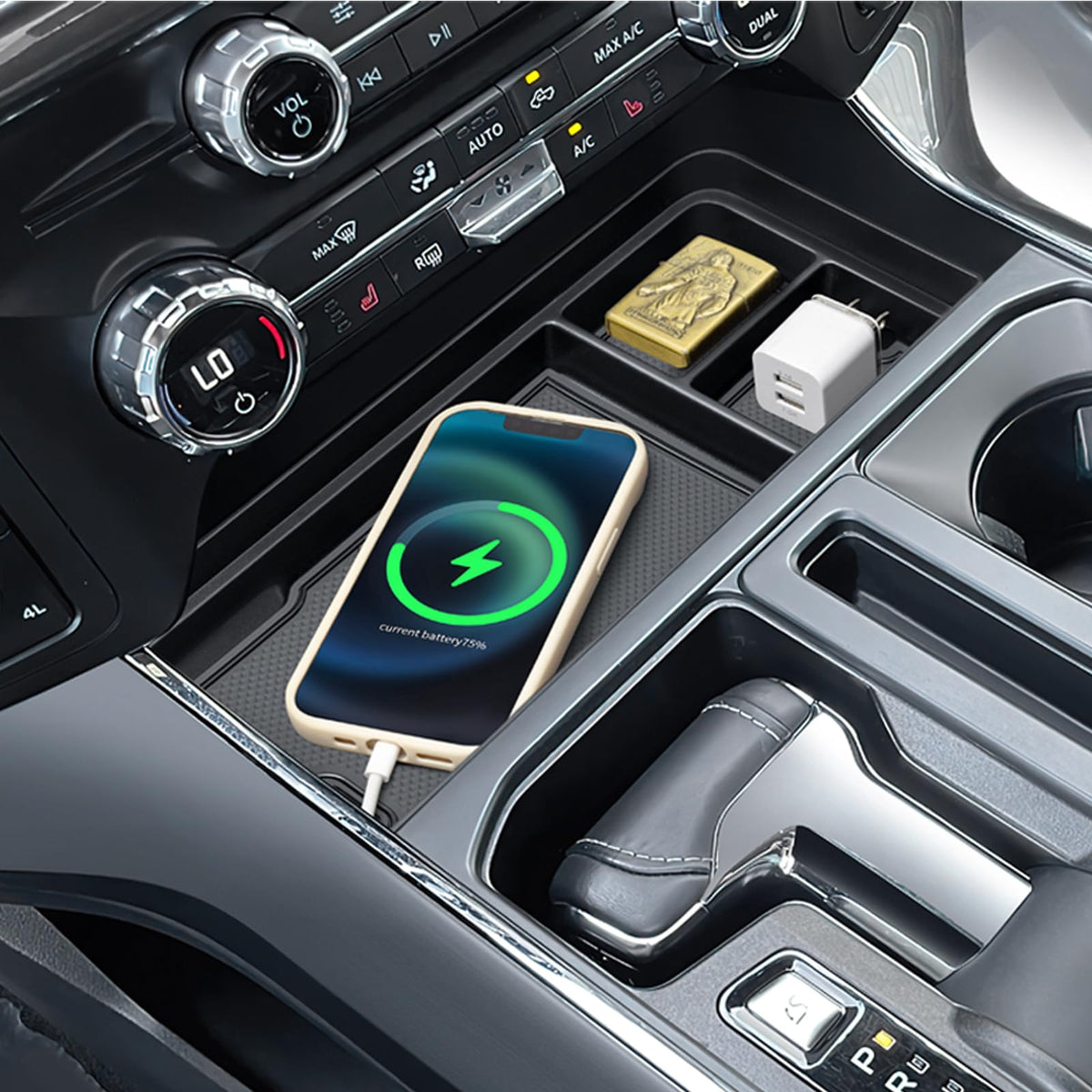 PIMCAR front view installed in console showing neat organization and improved access
