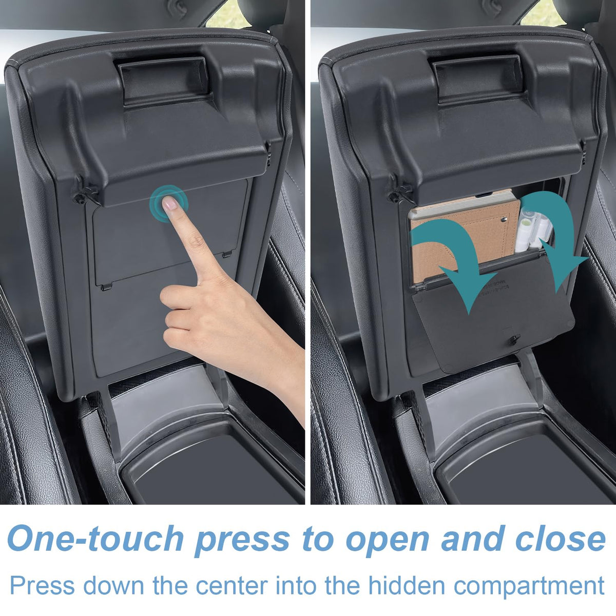 PIMCAR hidden tray holding cards and keys to keep valuables out of sight