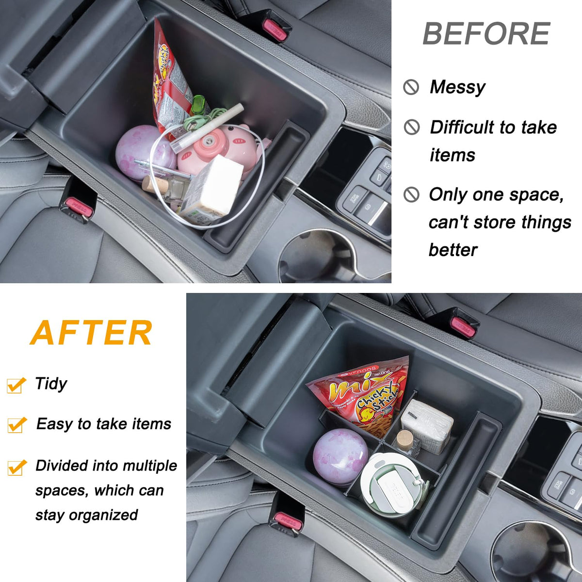 pimcar organizer in use holding phone and wallet, keeps essentials reachable
