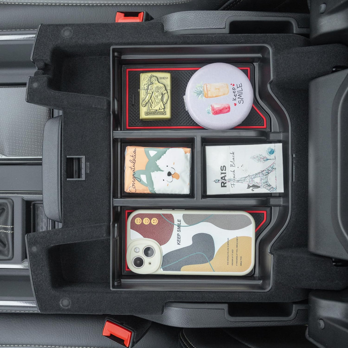 PIMCAR side angle showing molded dividers that separate and secure small items
