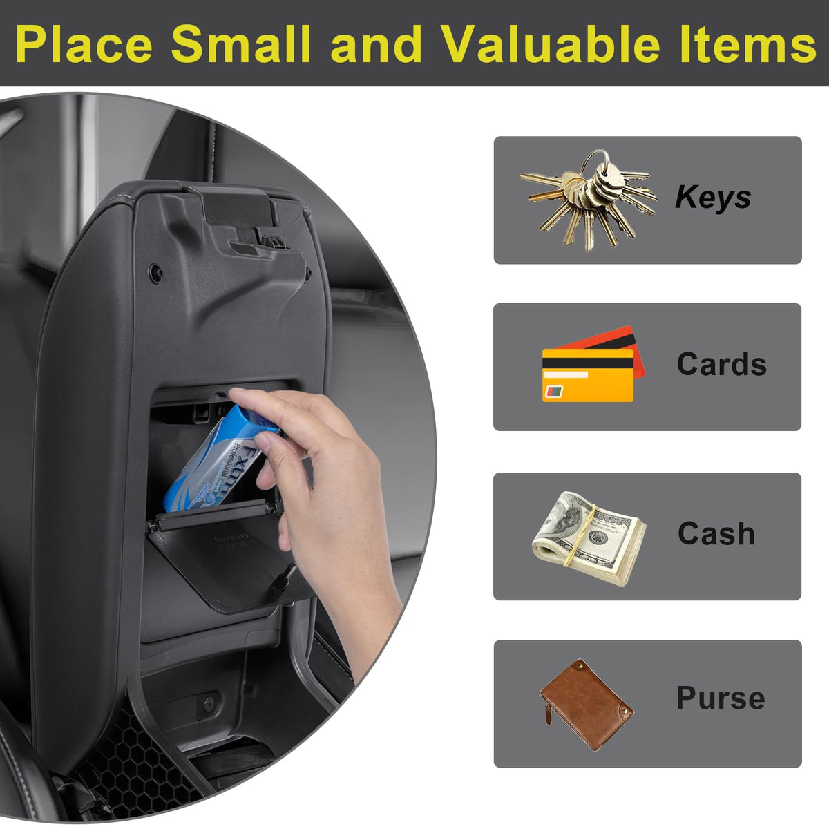 PIMCAR internal compartment with cards and keys for organized concealment