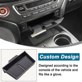 PIMCAR lifestyle photo of car interior with organized console showing clutter-free benefit