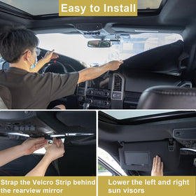 PIMCAR sunshade in a lifestyle shot with cars parked in sun showing everyday heat protection benefit