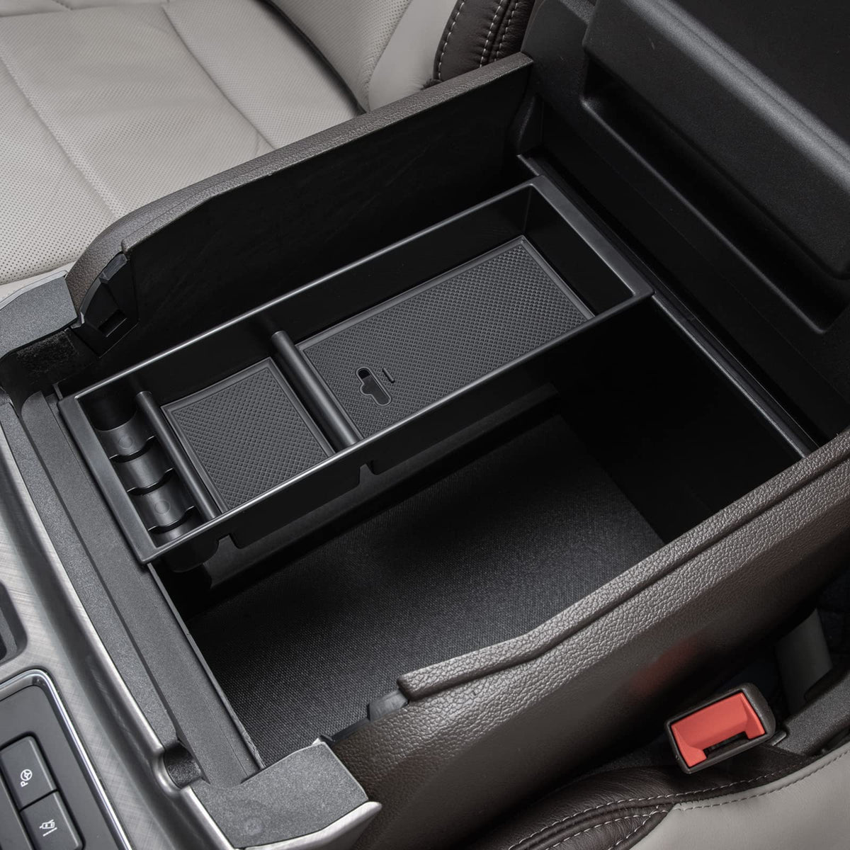 PIMCAR lifestyle shot of truck interior with organized console benefits