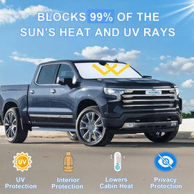 PIMCAR on parked truck demonstrating heat reduction and sun defense