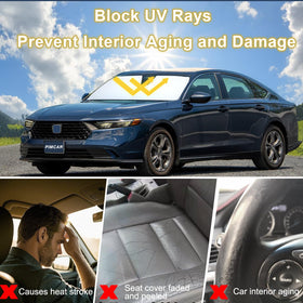 PIMCAR sunshade next to steering wheel demonstrating size fit for 2023–2026 Honda Accord