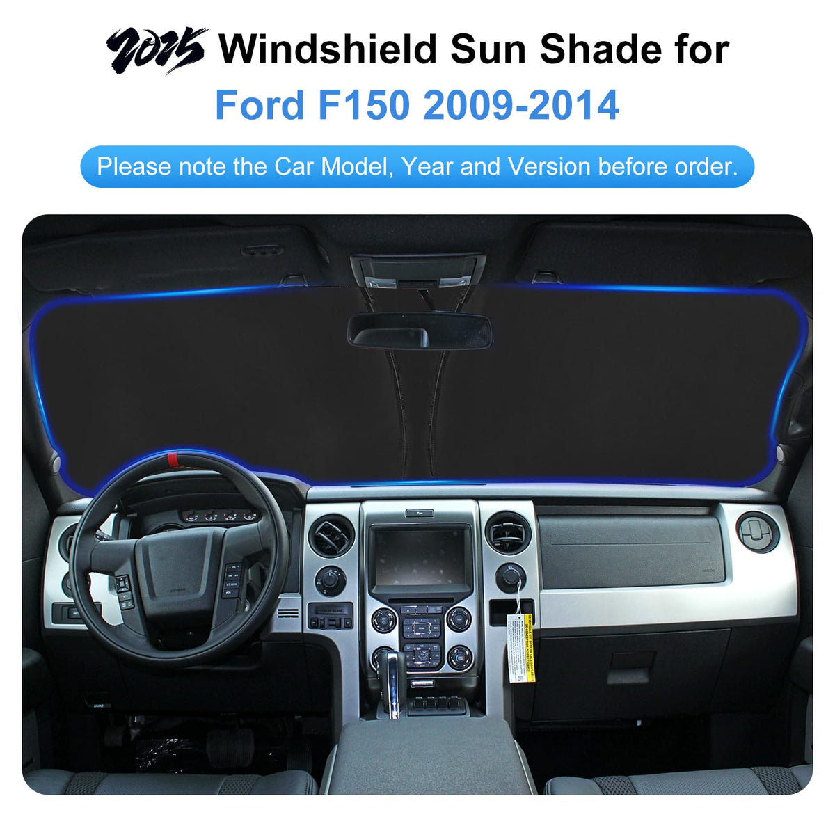 PinBaoLaLa sun shade installed full coverage in F150 windshield blocking heat