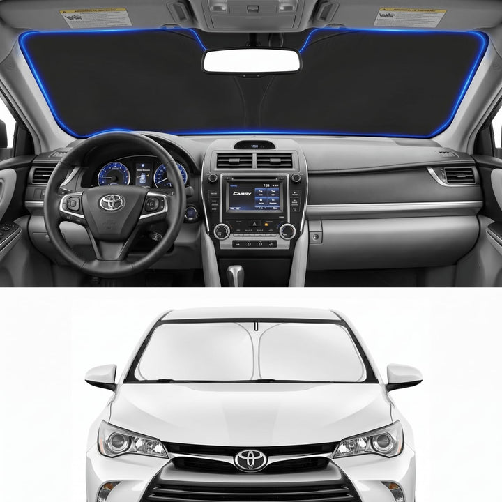 PinBaoLaLa front view showing custom-fit Camry sunshade protecting interior