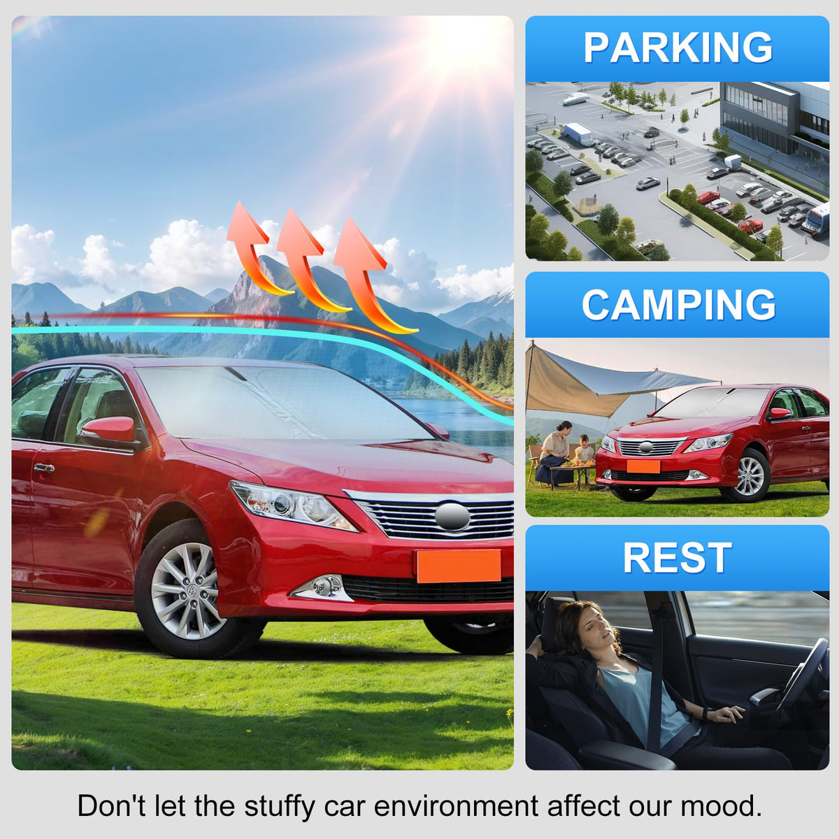 PinBaoLaLa sunshade installed in Toyota Camry windshield blocks sunlight