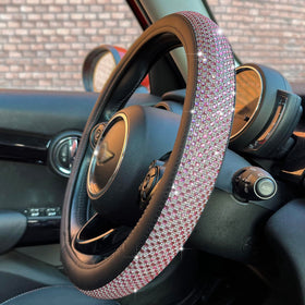 PINCTROT front view of pink bling steering cover highlighting glamorous look and instant interior upgrade