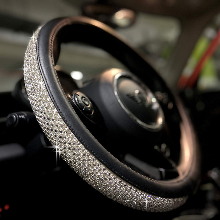 PINCTROT front view showing silver rhinestone steering wheel cover and shiny finish for style