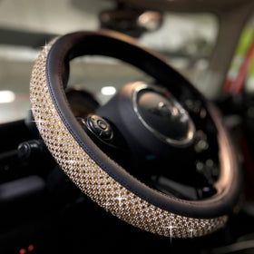 PINCTROT gold steering wheel cover front view showing full rhinestone design and glamour