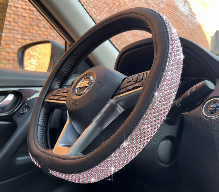 PINCTROT front view pink steering wheel cover showing full bling and shape for style