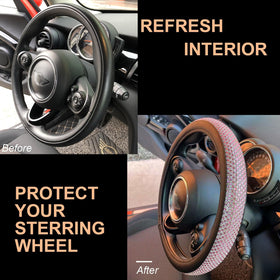PINCTROT installed steering cover in car interior demonstrating stylish look and hands-on feel