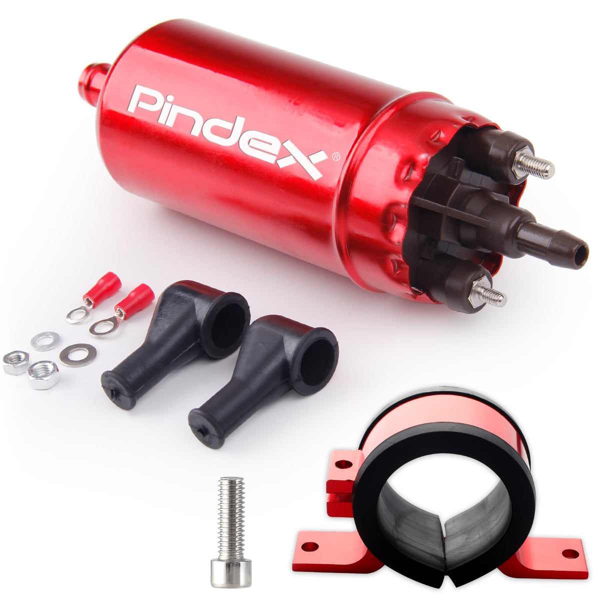 Pindex front view red pump showing compact housing and easy mounting benefits