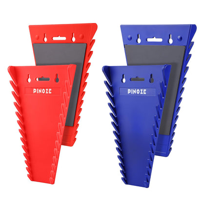 Pinoze front view of 4-piece wrench rack showing color-coded storage benefit