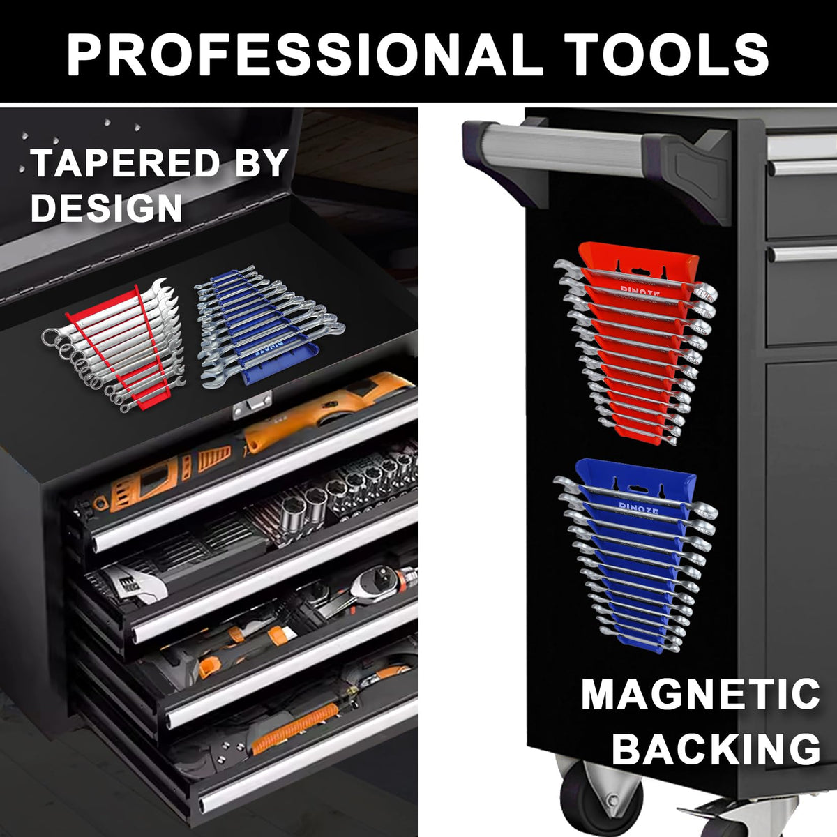 Pinoze racks displayed in a workshop showing efficient-organization benefit