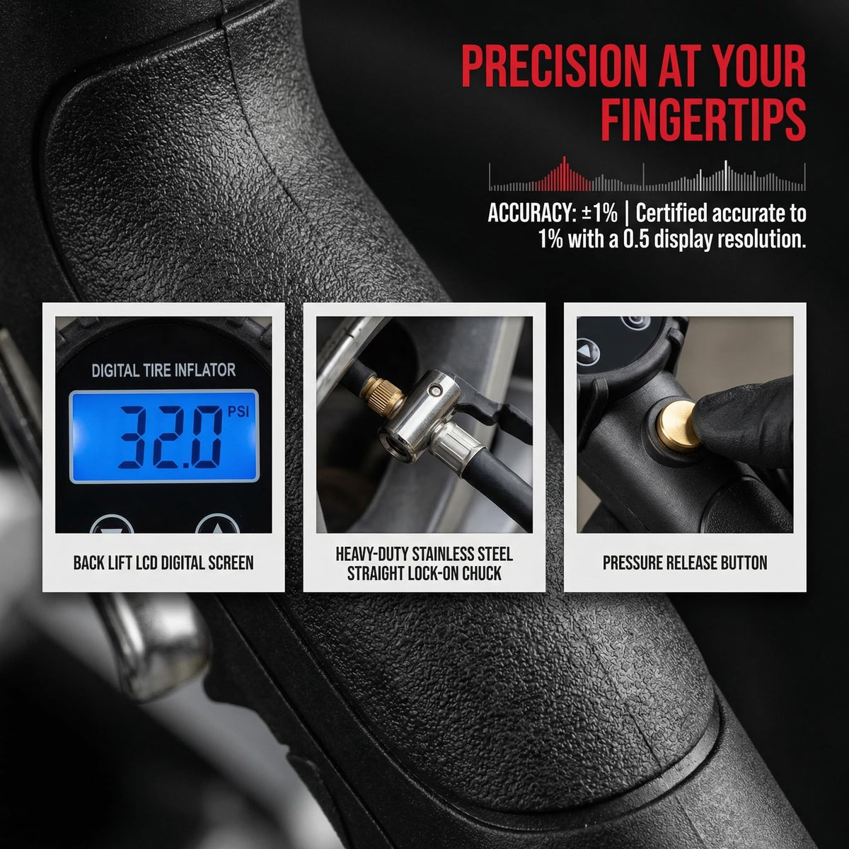 Pintool hose with easy-clip chuck for secure one-handed inflation benefit